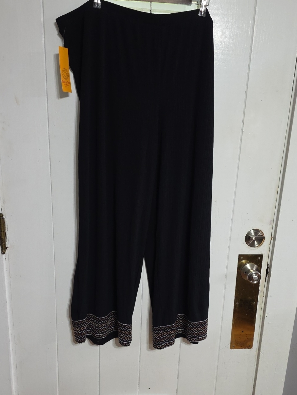 NWT Ruby Rd. Women's Pants Black W/Brown Embroidered Hem Pull On Lightweight 3X
